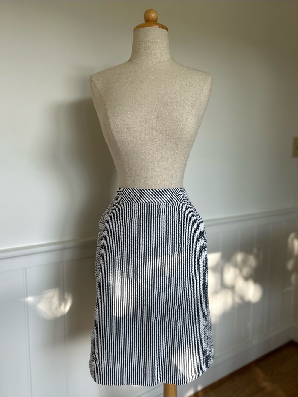 J. Crew Navy and White Striped Pencil Skirt